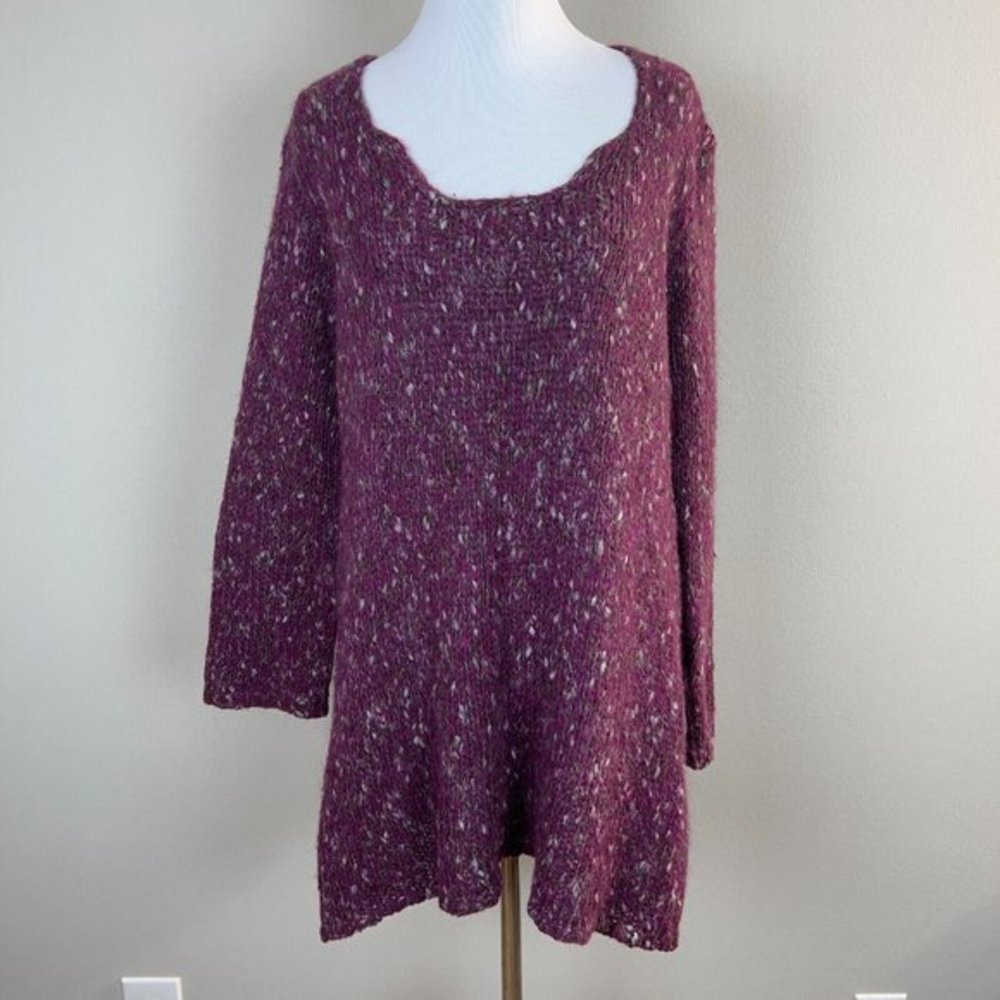 Tricots Jean Marc Tunic Sweater M Purple Open Knit Wool Mohair Blend Womens